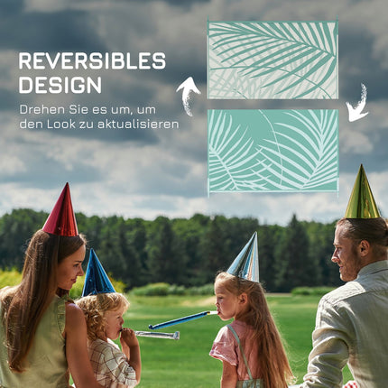 Large Reversible Outdoor Rug - Water Repellent, Green, 365x274cm