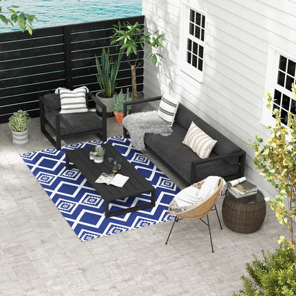 Water-repellent plastic mat outdoors, 182x274cm, Blue/White