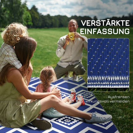 Water-repellent plastic mat outdoors, 182x274cm, Blue/White