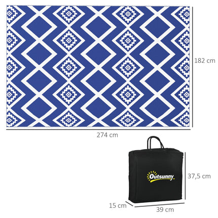 Water-repellent plastic mat outdoors, 182x274cm, Blue/White