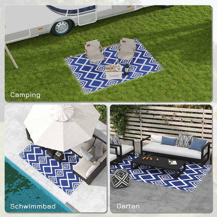 Water-repellent plastic mat outdoors, 182x274cm, Blue/White