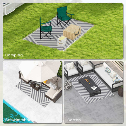 Wendbarer Outdoor-Teppich, Hellgrau/Creme, 182x274cm, mit Tragetasche