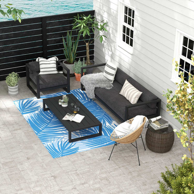 Reversible outdoor mat with bag, 182x274cm, blue