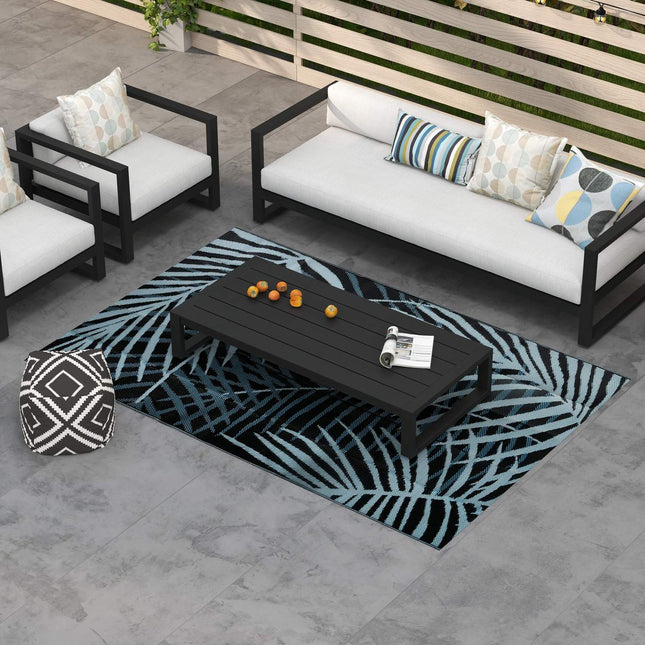 Wendbare wasserabweisende Outdoor-Matte, schwarz/blau, 182x274 cm