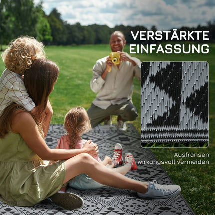 Buitentapijt, Waterafstotend Plastic Vloerkleed, Omkeerbaar, Voor Kamperen En Terras, Zwart+Grijs, 182X274Cm