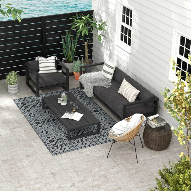 Wendbarer Outdoor-Teppich, wasserabweisend, 182x274cm, schwarz/grau