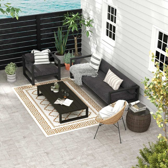 Wendbarer Outdoor-Teppich, wetterfester Kunststoff, 182x274 cm, Braun/Creme