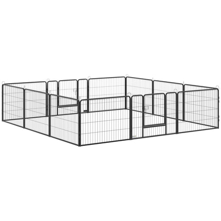 Enclos extérieur pour chiots, hauteur 60 cm, avec porte, parc pour chiots, parc pour chiens avec 12 panneaux, enclos extérieur pour chiens, acier, noir