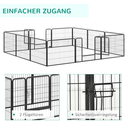 Enclos extérieur pour chiots, hauteur 60 cm, avec porte, parc pour chiots, parc pour chiens avec 12 panneaux, enclos extérieur pour chiens, acier, noir