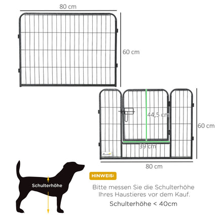 Enclos extérieur pour chiots, hauteur 60 cm, avec porte, parc pour chiots, parc pour chiens avec 12 panneaux, enclos extérieur pour chiens, acier, noir