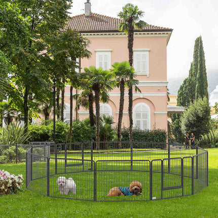 Enclos extérieur pour chiots, hauteur 60 cm, avec porte, parc pour chiots, parc pour chiens avec 12 panneaux, enclos extérieur pour chiens, acier, noir
