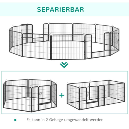 Enclos extérieur pour chiots, hauteur 60 cm, avec porte, parc pour chiots, parc pour chiens avec 12 panneaux, enclos extérieur pour chiens, acier, noir