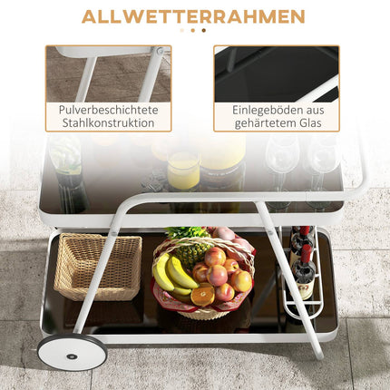 2-stöckiger Ausschankwagen mit Weinregal, Schwarz-Weiß