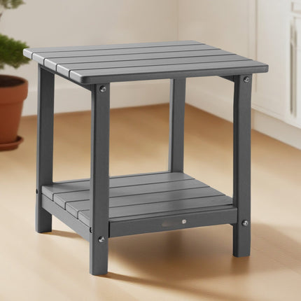 Outdoor Side Table, Double-Layer HDPE, Grey