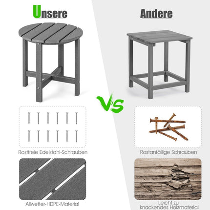 Outdoor Side Table, Weatherproof HDPE, 46 cm, Grey