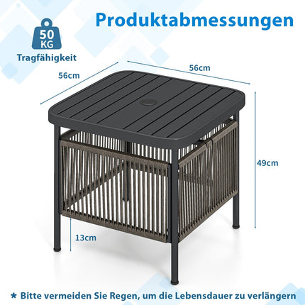 Outdoor Beistelltisch, wetterfestes Rattan, 56x56x49 cm