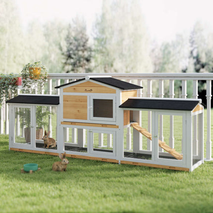 Outdoor Small Animal Hutch with Ramp, Asphalt Roof, Wood
