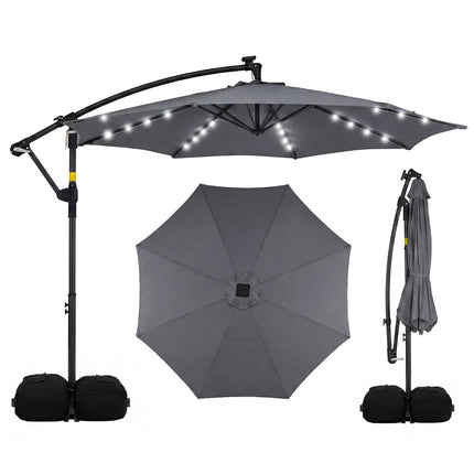 Outdoor Solar LED Umbrella, 360 Rotating, Grey, 300x240 cm