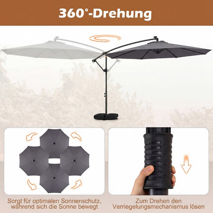 Outdoor Solar LED Umbrella, 360 Rotating, Grey, 300x240 cm
