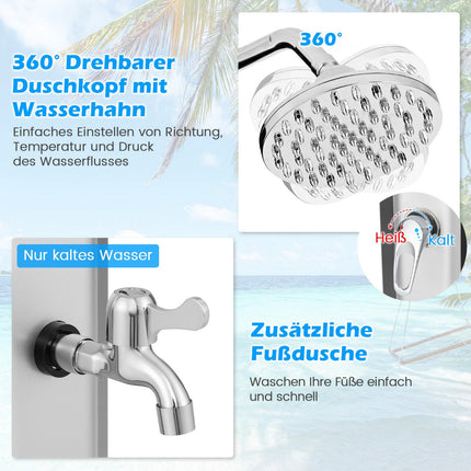 Solar-Außendusche, 60L, 227cm, schwenkbarer Duschkopf