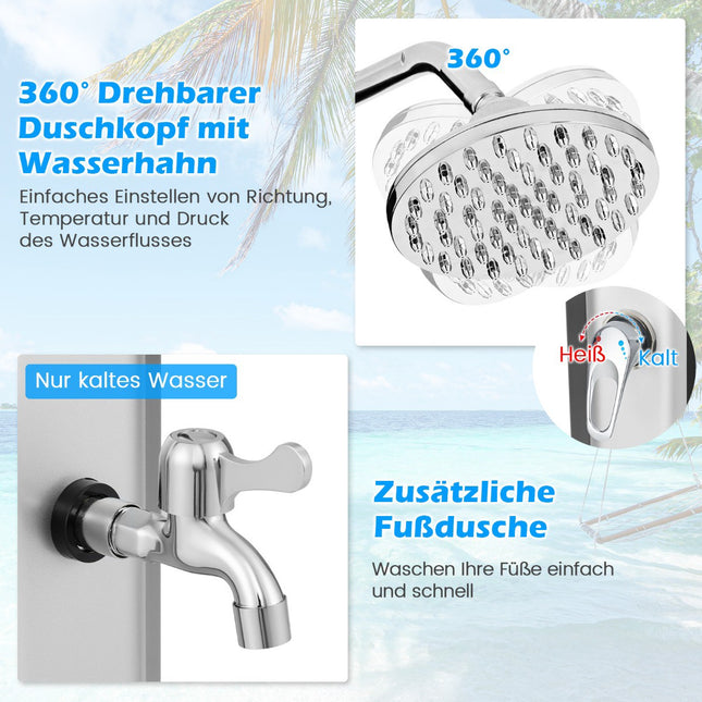 Solar-Außendusche, 60L, 227cm, schwenkbarer Duschkopf