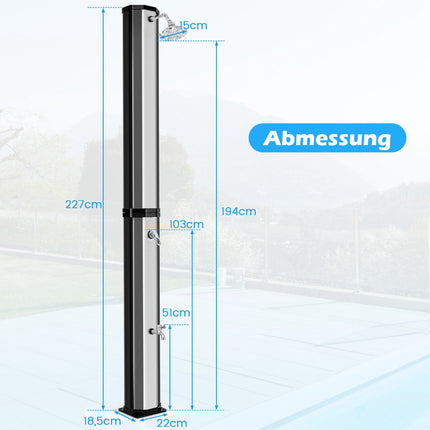 Solar-Außendusche, 60L, 227cm, schwenkbarer Duschkopf