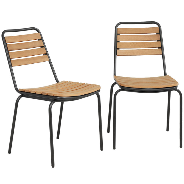 Stapelbare Gartenstühle für den Außenbereich, 2er-Set, Stahl & Holz