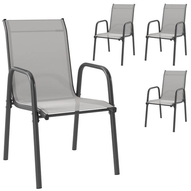 Stapelbare Gartenstühle für draußen, Metallgestell, 4er-Set