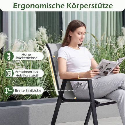 Outdoor Stackable Garden Chairs Set, Breathable Teslin Fabric