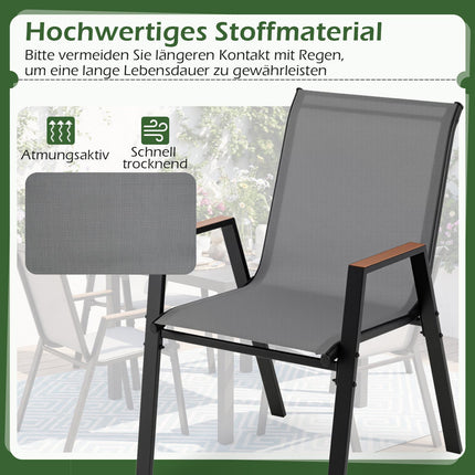 Outdoor Stackable Garden Chairs Set, Breathable Teslin Fabric