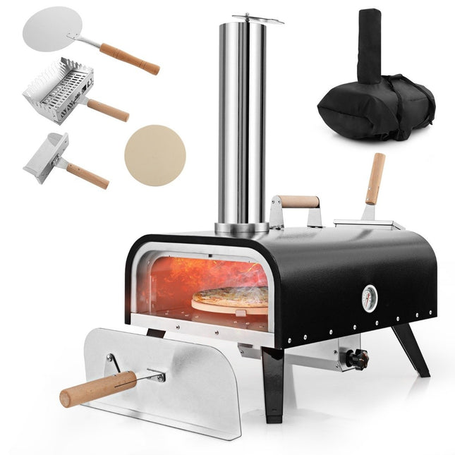 Edelstahl-Outdoor-Pizzaofen mit Stein und Thermometer