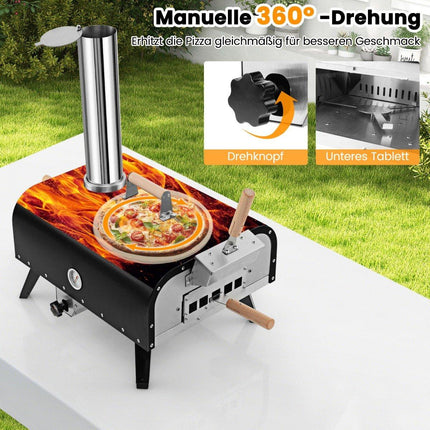 Edelstahl-Outdoor-Pizzaofen mit Stein und Thermometer