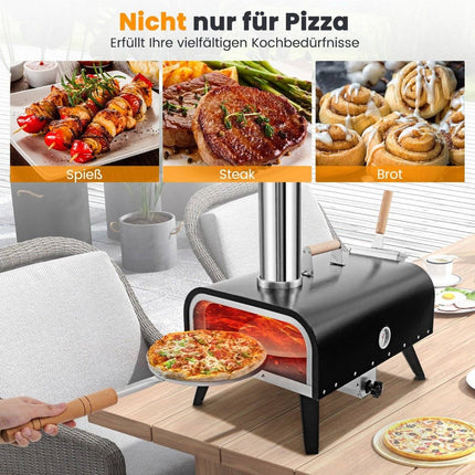 Edelstahl-Outdoor-Pizzaofen mit Stein und Thermometer
