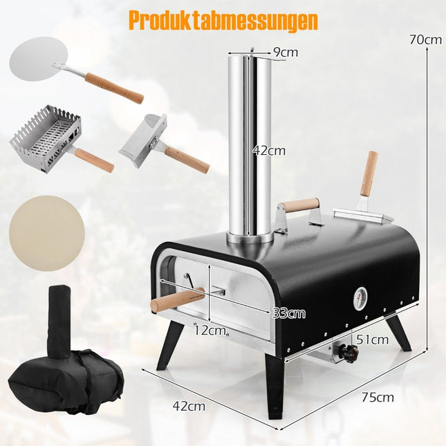 Edelstahl-Outdoor-Pizzaofen mit Stein und Thermometer