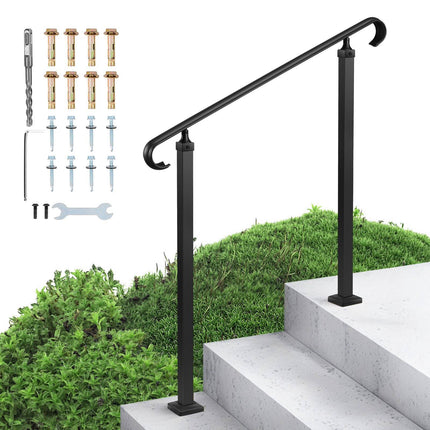Outdoor Stair Handrail, 2-3 Step Adjustable, Carbon Steel, Matte Black