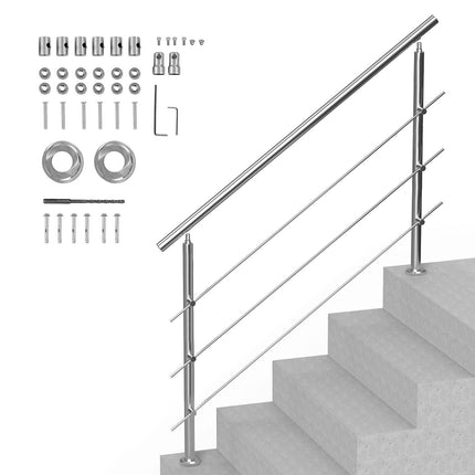 Outdoor Stair Handrail, 59 Inch Stainless Steel, 3 Crossbars