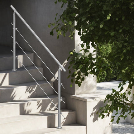 Outdoor Stair Handrail, 59 Inch Stainless Steel, 3 Crossbars