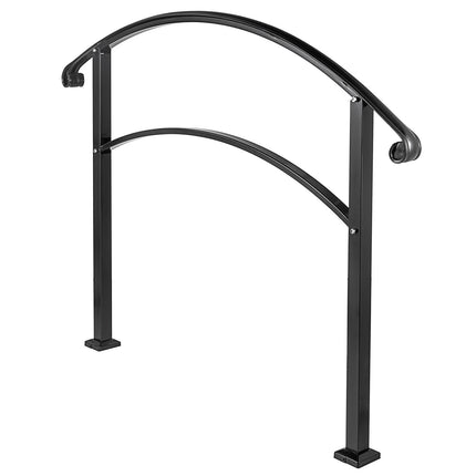 Outdoor Stair Handrail, 5-Step Adjustable Wrought Iron, Black