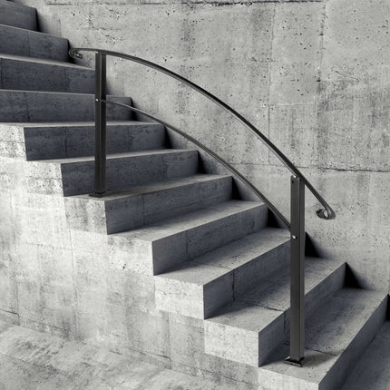 Outdoor Stair Handrail, 5-Step Adjustable Wrought Iron, Black