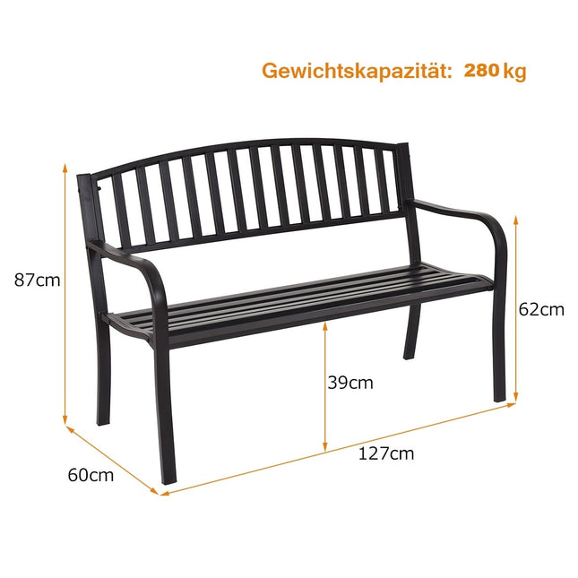 Gartenbank aus Stahl für Draußen, wetterfest, 280 kg Tragkraft
