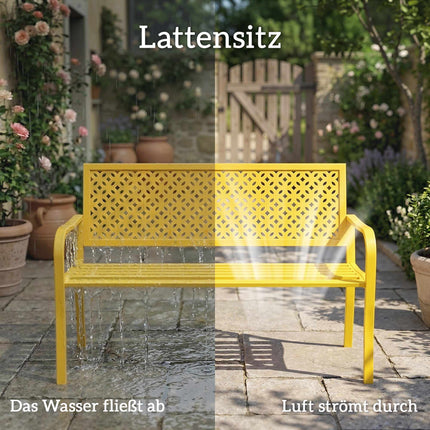 Gartenbank aus Stahl, gelb, 2-Sitzer, rostbeständig