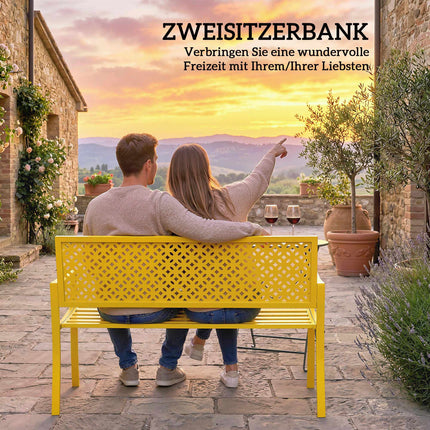 Gartenbank aus Stahl, gelb, 2-Sitzer, rostbeständig