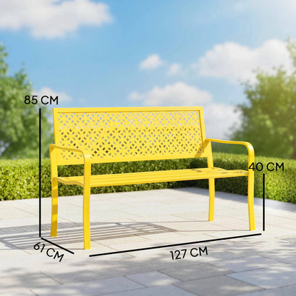 Gartenbank aus Stahl, gelb, 2-Sitzer, rostbeständig