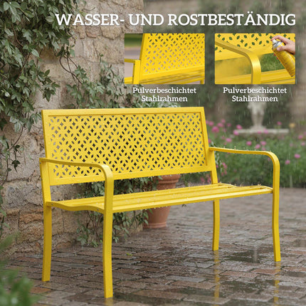 Gartenbank aus Stahl, gelb, 2-Sitzer, rostbeständig