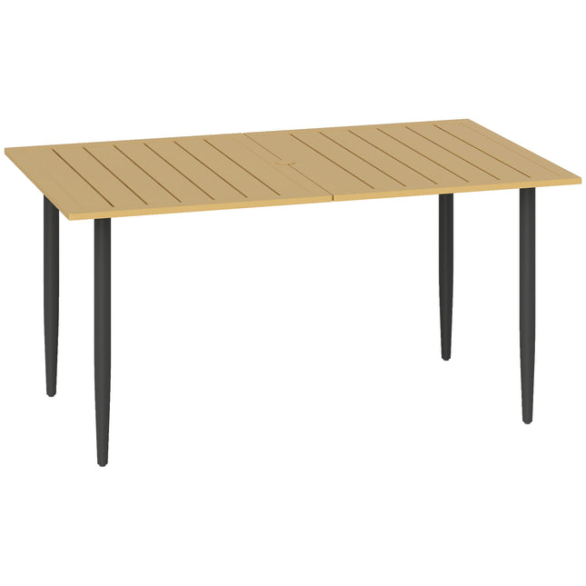 Zahradní ocelový stůl s otvorem pro slunečník, 150x90 cm, hnědá