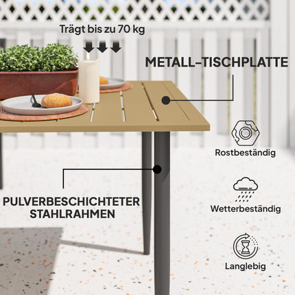 Outdoor-Terrassentisch aus Stahl mit Schirmloch, 150x90 cm, Braun