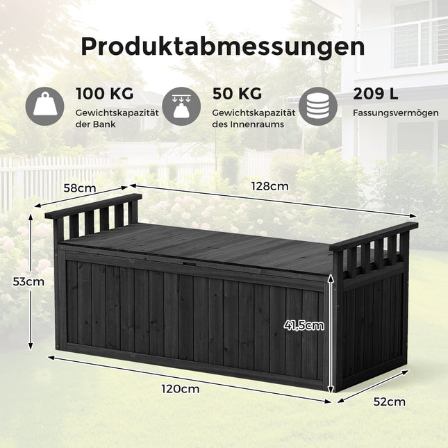 Outdoor-Aufbewahrungsbank, 2-Sitzer mit Armlehnen, Schwarz