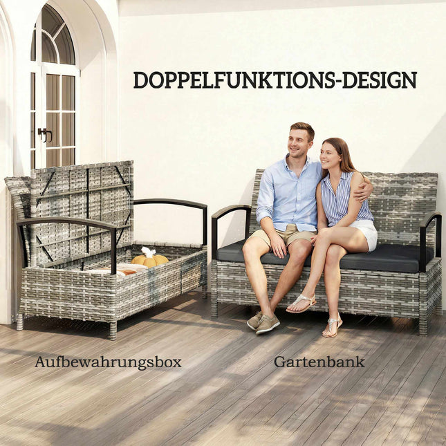 Gartentruhenbank, 2-Sitzer mit Kissen, 125L, Dunkelgrau