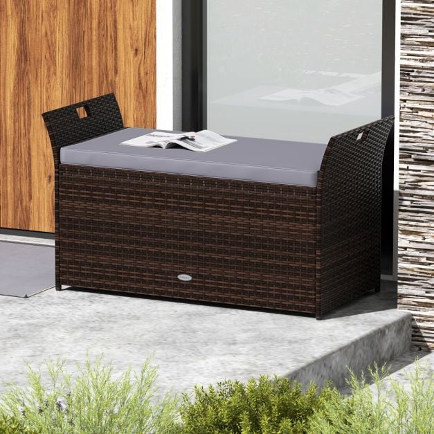Outdoor-Aufbewahrungsbank, PE-Rattan-Geflecht, 260 L