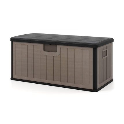 Outdoor Storage Box, 378L Waterproof, Lockable Lid, Black/Brown